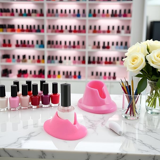 2Pcs Pink Nail Holder Soft Rubber, Nail Polish Bottle Holder Display Nail Art Varnish Polish Seat Tool Anti-spill Bottle Stand Manicure Display Tools Nail Art Supplies for Nail Organizer Display