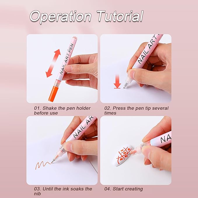 12 color Nail Art Pens Set for Girl, Nail Art Markers Set, 0.5mm Fine Tip Nail Doodle Pens, Upgraded Quick Dry Nail Polish Pens Kit for Painting dotting Liner Nails Design machin Tool Kit