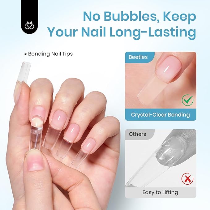 Beetles Tipex Nail Glue Gel 20g, Solid UV Nail Glue for Tipex Instant Apex Nail Tips, No Hand-Hold Needed, Strong Hold 28+ Days, Bubble-Free Adhesion, Beginner-Friendly Soak Off Nail Extension Glue