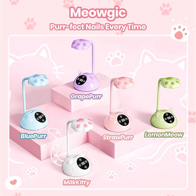 Beetles Gooseneck UV Nail Lamp - Meowgic MilkKitty Mini LED Nail Light with 3 Timer and Countdown Display Flash Cure Lamp for Gel Polish Nails Glue Builder Gel Smart Sensor Cordless Nails Dryer