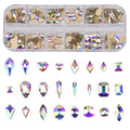 240pcs Popular 12 Styles Flatback Crystals Mix Sizes Multi Shapes Glass Crystal AB Rhinestones for Nail Art Craft 3D Decorations Flat Back Stones Gems Set Box