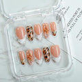 Handmade Press on Nails Medium Almond Fake Nails Leopard Print Gradient Design French False Nails Flower Handmade Reusable Nails for Women Decorations (Size M)