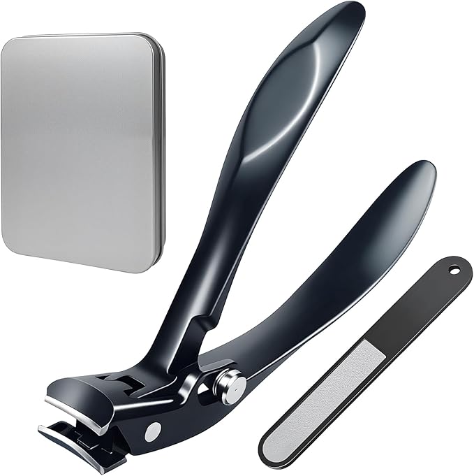 Long Handle Toenail Clippers for Seniors Ultra Wide Jaw Opening Toe Nail Clippers Set for Thick Toenails Sharp Professional Fingernail Cutters Trimmers for Men Women - Black