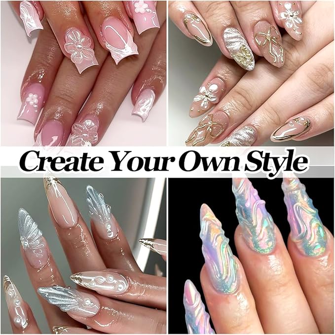 Solid Builder Nail Gel,6 Colors Non-Sticky Hand 3D Sculpting Gel for Nail Art, Nail Extension Glue Hard Gels Nail Kit with Nails Rhinestone for 3D Flower Carving Modeling Manicure Salon Supplies