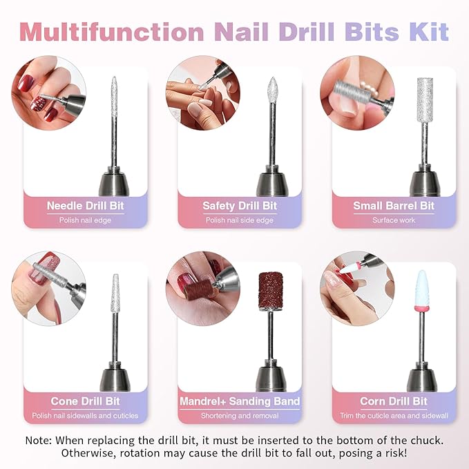 Electric Nail Drill Machine Professional, 40000 RPM Cordless Nail File Low Noise, Portable Rechargeable Nail Drill with Bits Kit for Acrylic Gel Nails Manicure & Removal