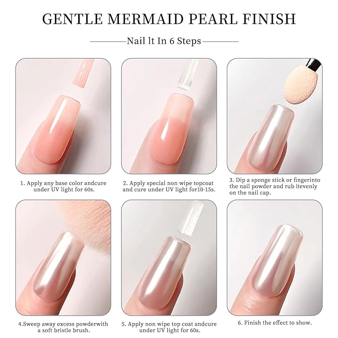 2Pcs White Chrome Nail Powder Moonlight Pearl Powder for Nails, Magic Clear Pearlescent Aurora Mirror Effect Gel Nail Glitter Powder Nails Art Design