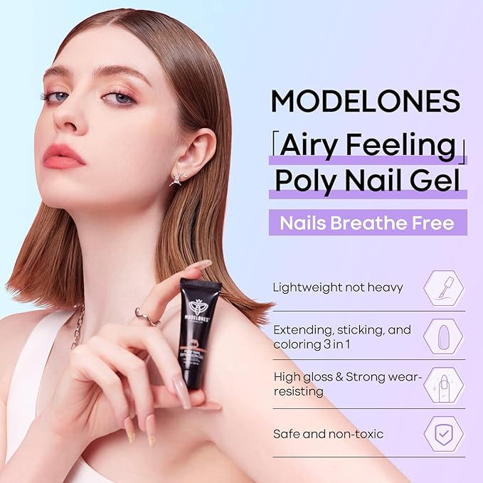 modelones 12 Colors Poly Nail Extension Gel Kit Pink Black White Red Glitter All Seasons Classic Colors Builder Nail Gel Set Holiday Manicure DIY Design Salon at Home Beauty Gifts