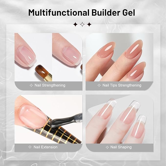 JODSONE Builder Gel for Nails,2Pcs 16.5ml Builder Gel Nail Polish for Thickening Strengthener Building Extension Nail Thickening Solution and Nail Art Design Gift for Women