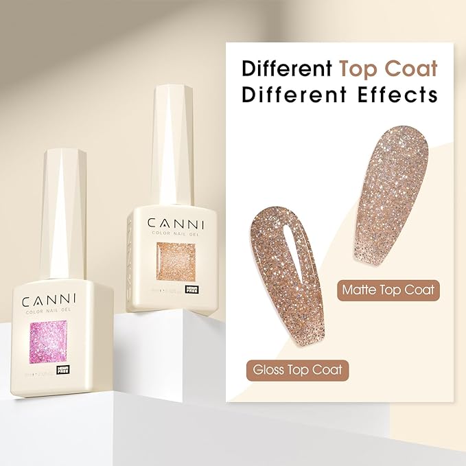 CANNI Gel Polish Glitter Gel Nail Polish Set, 8 Colors Champagne Silver Rose Gold Pink Black Shiny Glitter Gel U V LED Soak Off Manicure Kit Gift for Women Girls