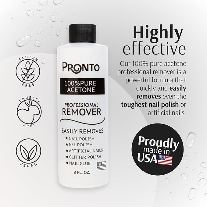Pronto 100% Acetone Gel Nail Polish Remover - Polish Remover for Nails | Acetone Nail Polish Remover & Acrylic Nail Remover for Removal of Glue & Dip | Acrylic Nail Remover, 8 Fl oz 2 pack