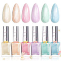 Beetles Nail Polish Set, 6 Colors Pearl Nail Polish Kit Pastel Pearl Shimmer Pink Orange Blue Green Dreamy Swirl Quick Dry Fingernail Polish Gifts for Women Salon DIY Manicure Kit