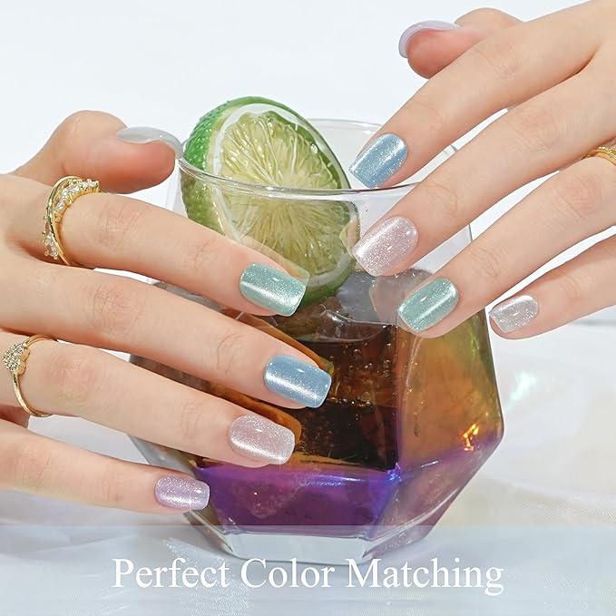 Press on Nails Short 5 Styles, Jofay Fashion 160Pcs Valentines Cat Eye Press on Nails for Women, Reusable Opaque Gel Fake Nails, Square Glue On Nails in 16 Sizes, Island
