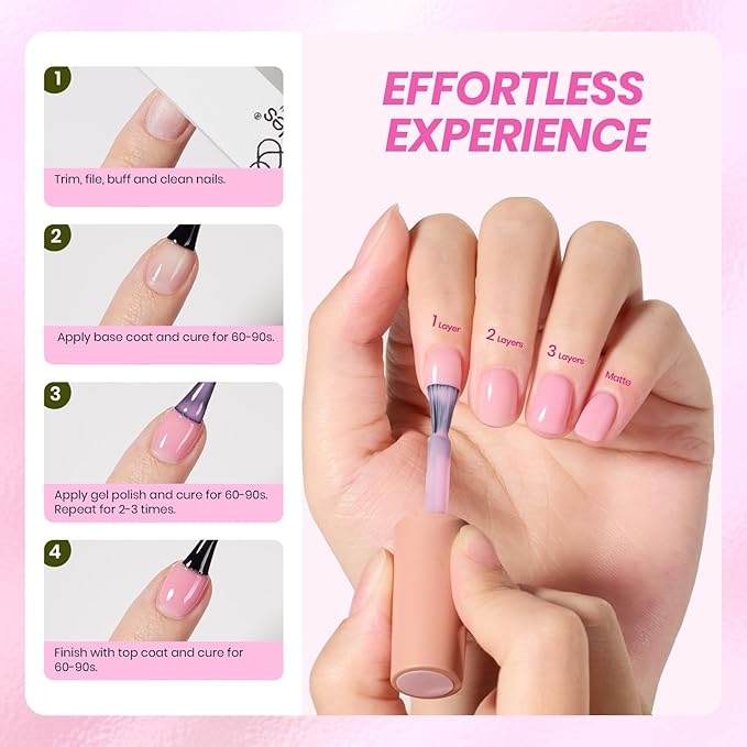 Beetles Rose Whispers Jelly Pink Gel Nail Polish Set - 6 Colors Valentines Gel Polish Kit Jelly Pink Sheer Translucent Effect Soak Off UV Salon DIY Manicure Spring Gift for Women