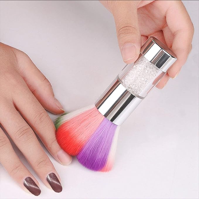 YOTOZU Colorful Fingernail Nail Art Dust Brush Rhinestones Remover Powder Brush Cleaner For Acrylic&UV Nail Gel Powder Nail Art Dust Remover Brush,Silver