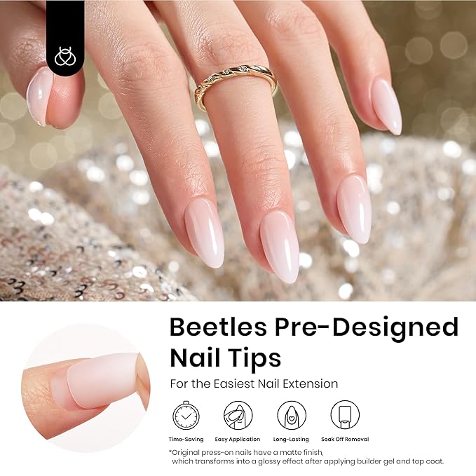 Beetles Ombre Short Almond Press on Nails 224 Pcs Gel Nail Tips, Peach Press ons Pre-applied Primer & Base Coat Glue on Nail Tips, No Need to File Fake Nails DIY Nails Gifts for Women