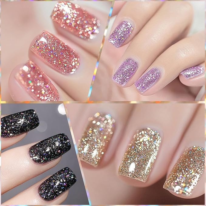 Born Pretty Glitter Gel Nail Polish, 6 Colors, Sparkle, Shiny, Disco Shine, UV Gel Nail Art Varnish, Manicure, DIY