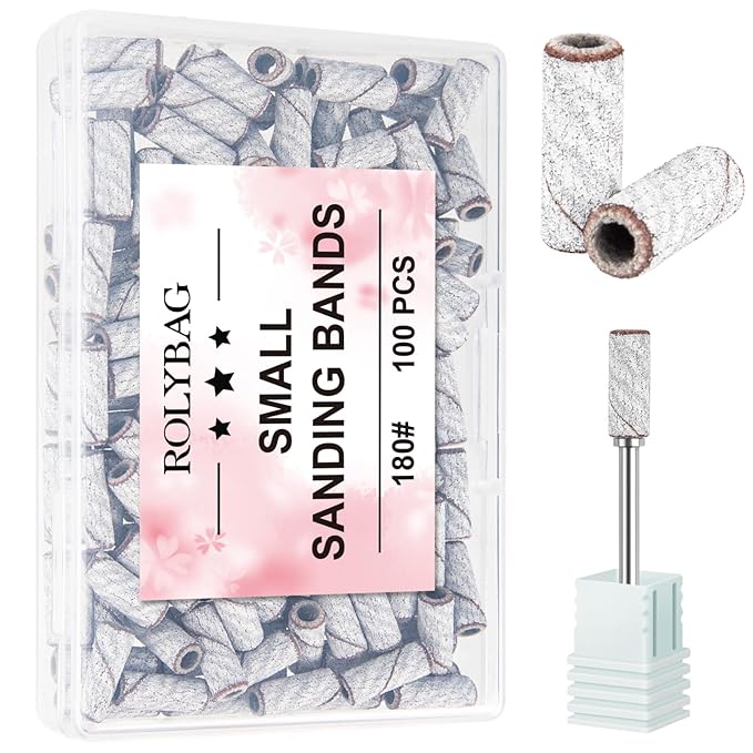Rolybag 100pcs Small Sanding Bands Nail Drill Bits 180 Fine Grit Nail File Sanding Bands with 3.1mm Mandrel Bit for Acrylic Nails Gel Removing Shaping Professional Manicures and Pedicure, Zebra