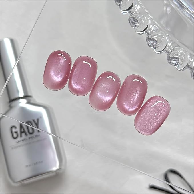GAOY Pink Glassy Cat Eye Gel Nail Polish, 16ml Glitter Holographic Nail Polish with Magnet, Reflective Translucent UV Gel, 3304 Misty Orchid
