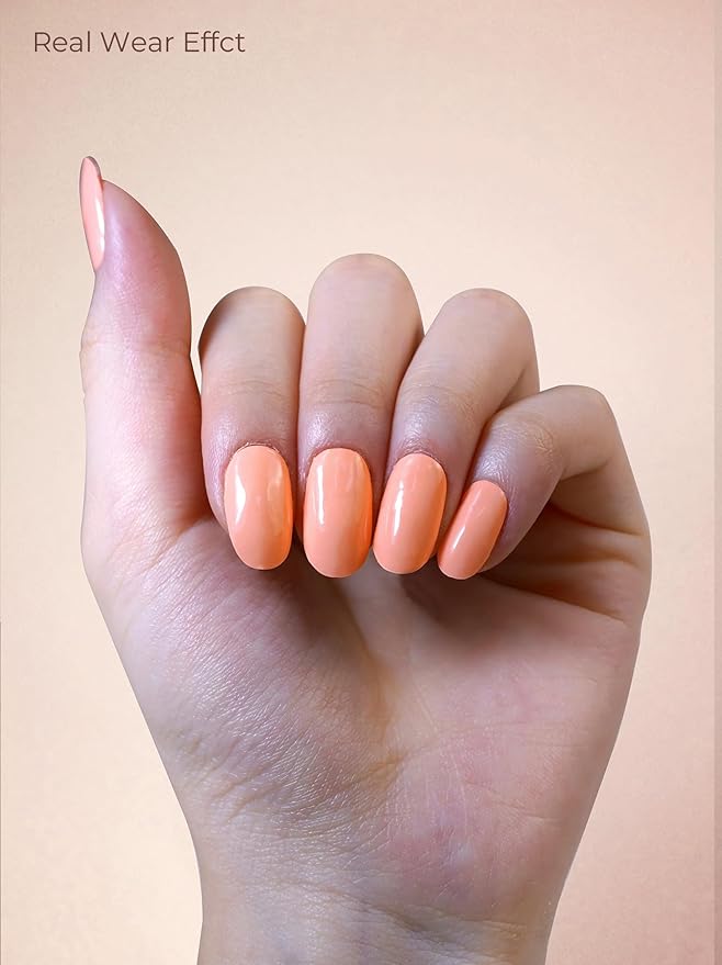 Pre Cured Gel Nail Strips - 44PCS Salon Quality Gel Nail Stickers - Long Lasting Polish Wraps for Women no UV Light Needed Easy Apply & Remove (Marigold Orange