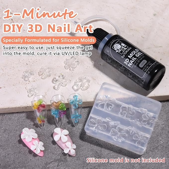 3D Gel Nail Art, 15g Clear Sculpting Gel for Silicone Nail Molds, 1-Minute Quick Molding No Wipe Gels Polish for Carving 3D Charms Resin Craft DIY Home Salon Manicure Supplies
