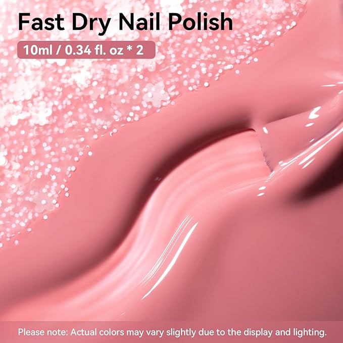 Dusty Rose Nail Polish and Sheer Pink Dot, 2 Colors Light Pink Nail Polish Duo Non-Gel, Classic Elegant Opaque, Rich in Castor Oil, Fast Dry & Long Lasting Glossy Nail Art