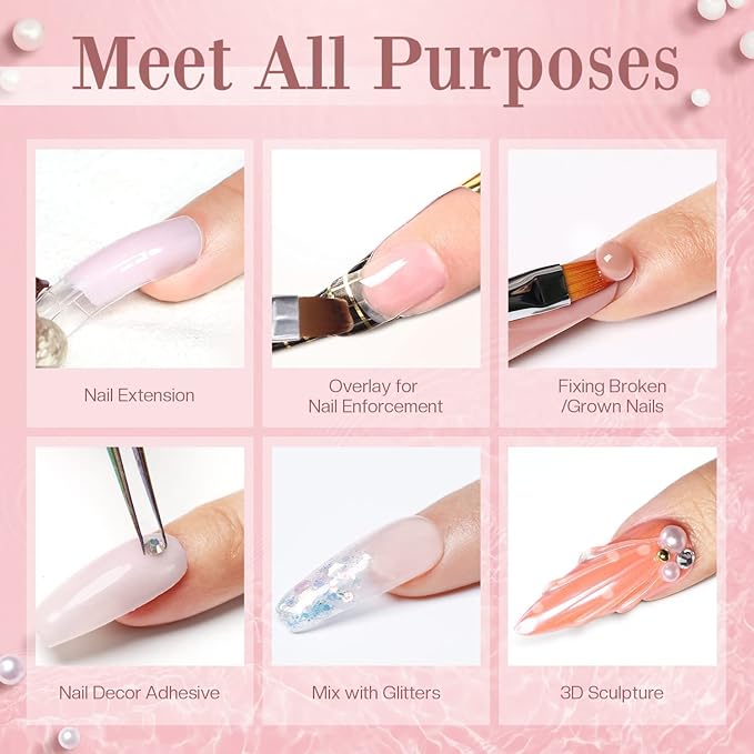 Modelones Poly Nail Gel Kit 30ml 2PCS Clear Brown Colors with Slip Solution Extension Builder Enhancement Professional Starter Kit Nail Technician Manicure DIY