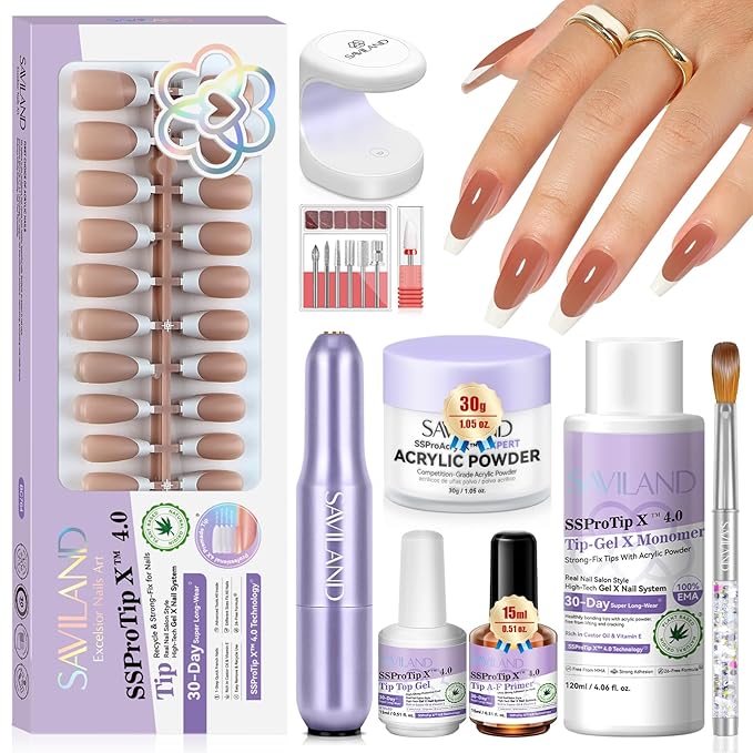 SAVILAND Acrylic Nail Kit Professional: Keratin Acrylic Powder Nail Primer Nail Drill Kit and Press ons, Nail Art Kit with Everything Manicure Tools Salon At Home Christmas Gift for Women