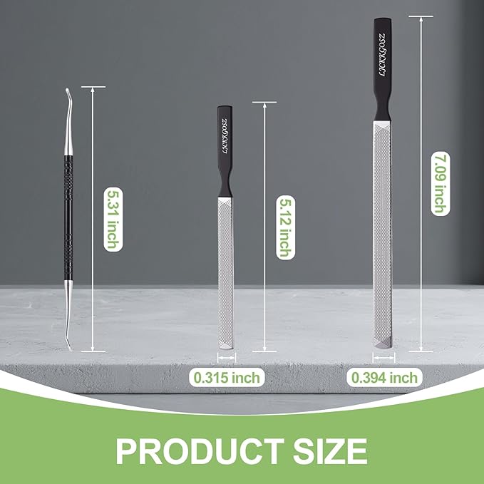Metal Nail File, Toenail File with Fingertip Protectors and Dual-Ended Toenail Lifter, Double Sided and Files Nails Easily for Seniors, Men & Women Pedicure Tool