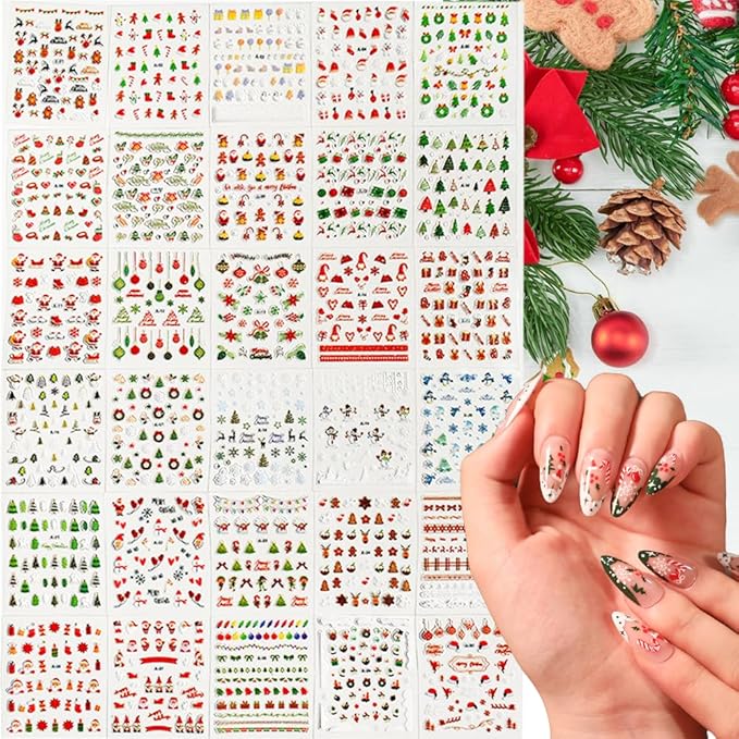 90 Sheets Holiday Nail Art Stickers Halloween Christmas Snowflake Nail Decals 3D Self-Adhesive Cute Pumpkin Ghost Snowman Santa Claus Nail Stickers for Women Girls Nail DIY Manicure Party Decoration