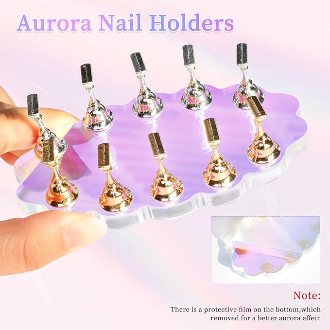 ANGNYA Nail Stand for Press on Nails Display, Magnetic Press on Nail Stand with 200 PCS Reusable Adhesive Tapes, Nail Tips Practice Painting Holder for DIY Nail Art Tools
