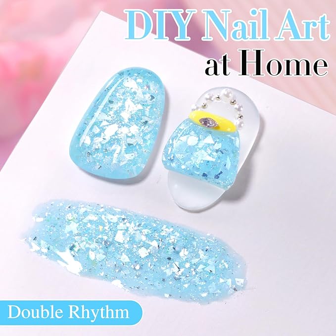 Double Rhythm 0.5Oz Glitter Gel Polish Same Color Same Bollte Shimmer Reflective Color for Nail Art Salon DIY Soak Off 15ml Nail Lamp Gel Polish at Home (Candy Blue-B1201)
