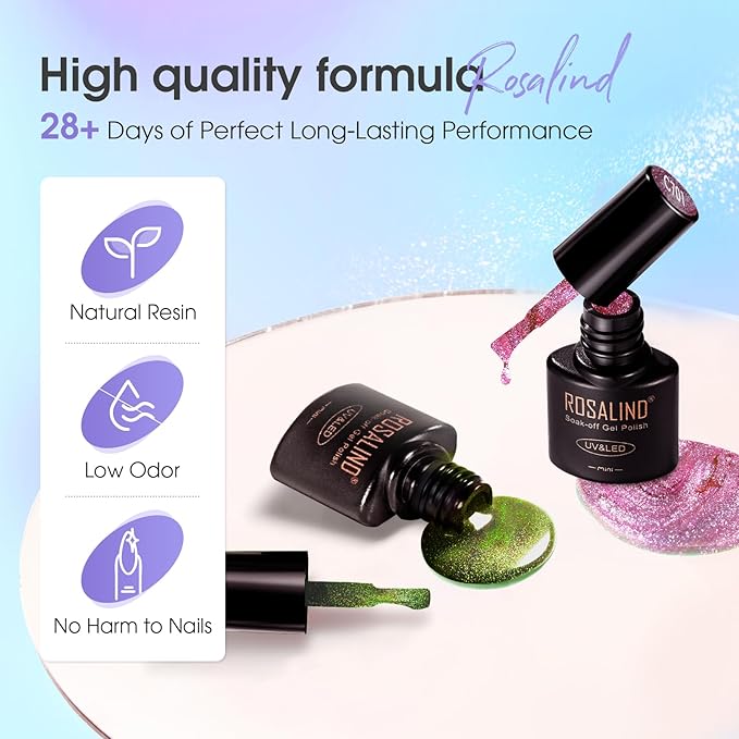 ROSALIND Cat Eye Gel Nail Polish with Magnet, 8 Colors Chameleon Magnetic Gel Polish Soak Off UV Double Magic Cateye Colors Nail Polish Set for Home Salon Manicure