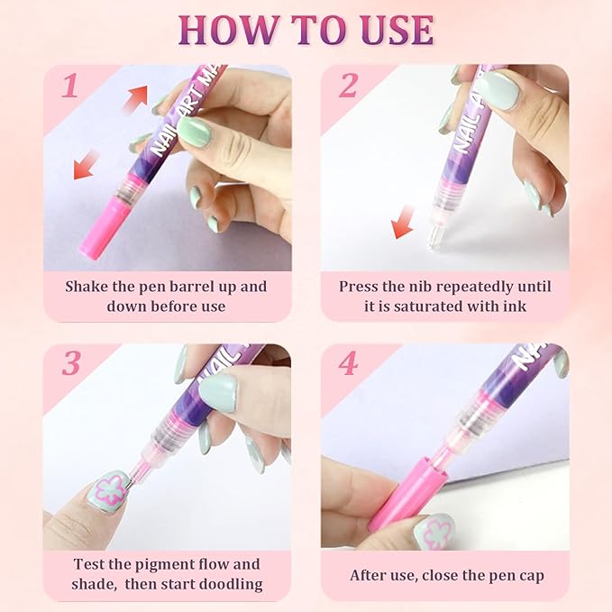 12 Color Nail Art Pens Set, 2026 New Nail Markers, 3D Waterproof & Quick-Dry 0.5mm Nail Polish Pens, Nail Art Marker Graffiti Dotting Pen for Nails Art Design Manicure Nail DIY Decoration