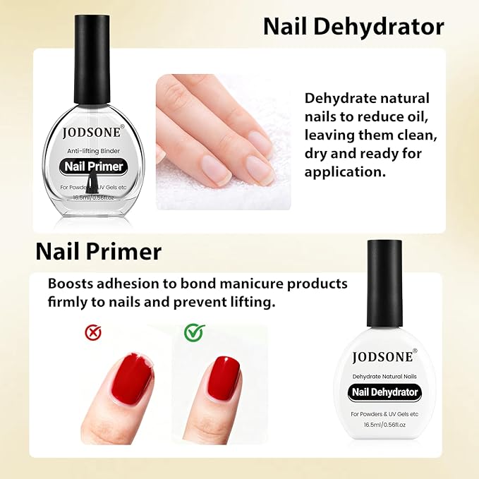JODSONE 16.5ml Nail Dehydrator and Nail Primer with Cuticle Oil Set Ideal for Salon or Home Use,Removes Moisture for Strong Nails Adhesion,Natural Cuticle Oil for Nourished