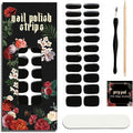 Nail Polish Strips (No UV Lamp Needed) - 22 Pcs Salon Quality Gel Nail Stickers - Long Lasting Wraps (Satin Black)