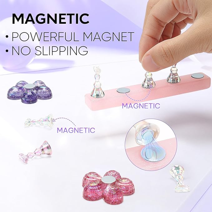 Nicedeco Nail Stand Display, DIY Magnetic Nail Holder for Nail Tips, Acrylic Nail Practice Holders Nail Painting Stand with 96Pcs Reusable Adhesive Putty for False Nail Tip Manicure Tool