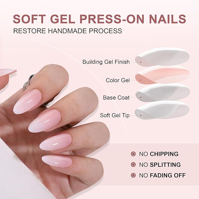 RTKHFZE Press on nails Short - Soft Gel Gradient Press On Nails Almond Short Fake Nails with Nails Glue,Fit Perfectly,Reusable Stick on Nails in 16 Sizes - 32Pcs Gel False Nails Kit