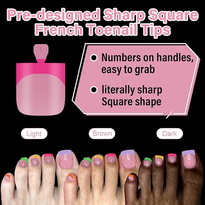 Press on Toenails for Women, EBANKU 150PCS Colorful Fake Toe Nail Sharp Square Pre-Designed Soft Gel False Toenail Extension with Nail Glue& Nail Remover, 15 Sizes