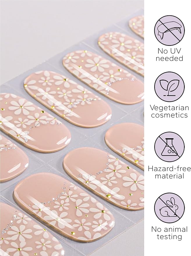 Nail Polish Strips – 32PCS UV Free Salon Quality Wraps, Long Lasting Gel Nail Stickers for Women (Whispering Rose)