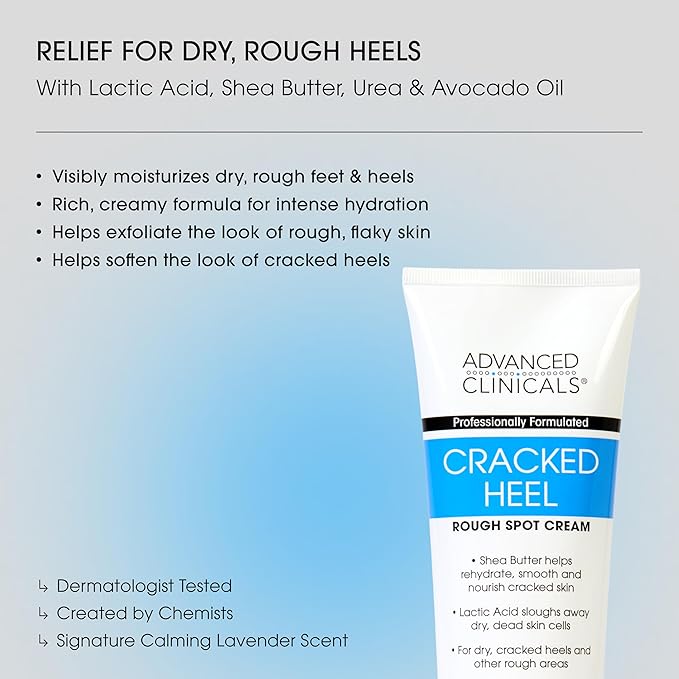 Advanced Clinicals Cracked Heel Foot Cream Moisturizer Skin Care Lotion For Feet W/Shea Butter, Moisturizing Foot/Hand Lotion Helps Heal Cracked Skin, Rough Spots, Calluses, & Dry Skin, 2-Pack