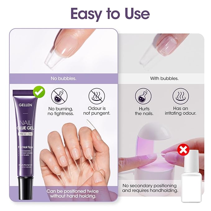 Gellen Semi Solid U V Nail Glue Gel for X Nail Tips, 4 in 1 Super Sticking for Press on Nail, Multifunctional Rhinestone Glue for Nails