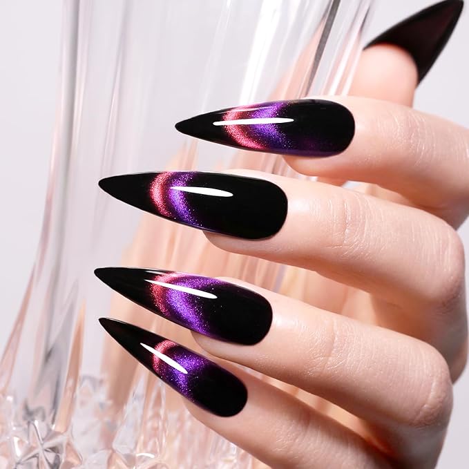 Imtiti Cat Eye Gel Nail Polish, 15ML Pink and Purple Two Flashes Glitter Cat Eye Gel Polish with Magnet UV LED Magnetic Gel Nail Polish Dopamine Iridescent Sparkly Home DIY Manicure Nail Salon Kit