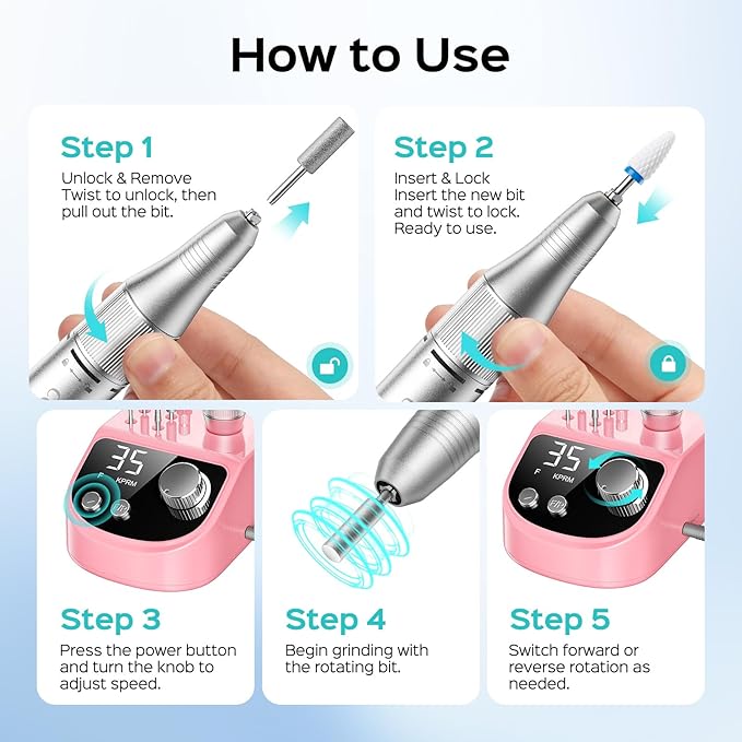 COSLUS E50 Professional Electric Nail Drill: Upgraded Steady Power with LED Display for Acrylic, Gel & Natural Nails - Easy to Use for Women, Nail Art Practice, Desktop Nail File at Home DIY or Salon