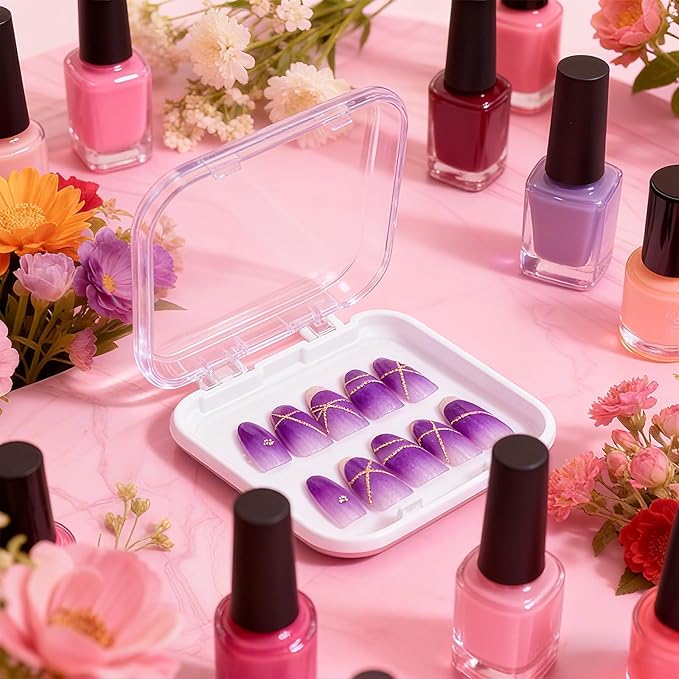 24Pcs Press on Nail Box Packaging, Nail Container for Press Ons Storage with 60Pcs Adhesive Double Sided Tape