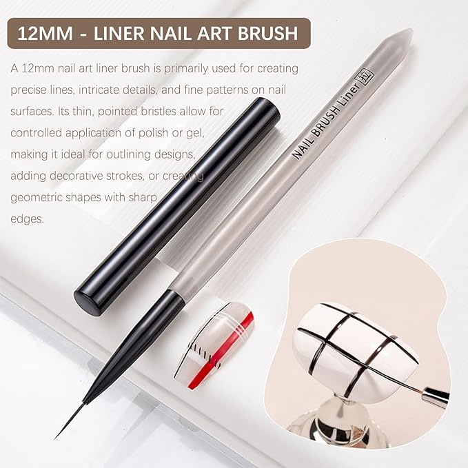Liner Nail Brush (12 mm / 0.047 in.) - Precision Detailing Brush for Nail Art, Acrylic & Gel Polish| Ultra-Fine Tip, French Tips Brushes for Nails Salon & DIY Home Manicure
