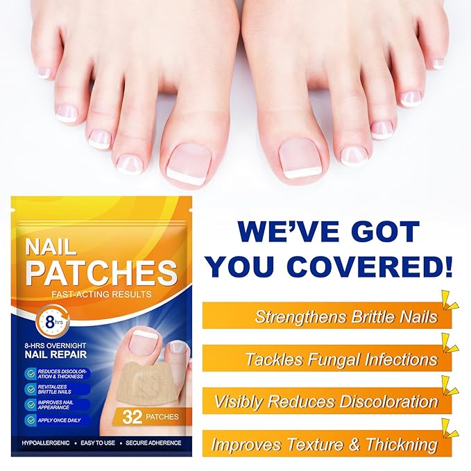 Nail Patches, Rapid Repair Hydrogel Nail Care Stickers, 8 Hours Results | Ultra-Thin and Breathable | Reduces Nail Discoloration | Repairs Damaged Nails, 64 PCS