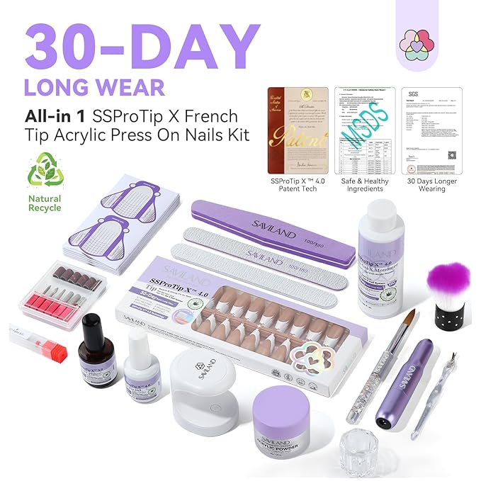 SAVILAND Acrylic Nail Kit Professional: Keratin Acrylic Powder Nail Primer Nail Drill Kit and Press ons, Nail Art Kit with Everything Manicure Tools Salon At Home Christmas Gift for Women