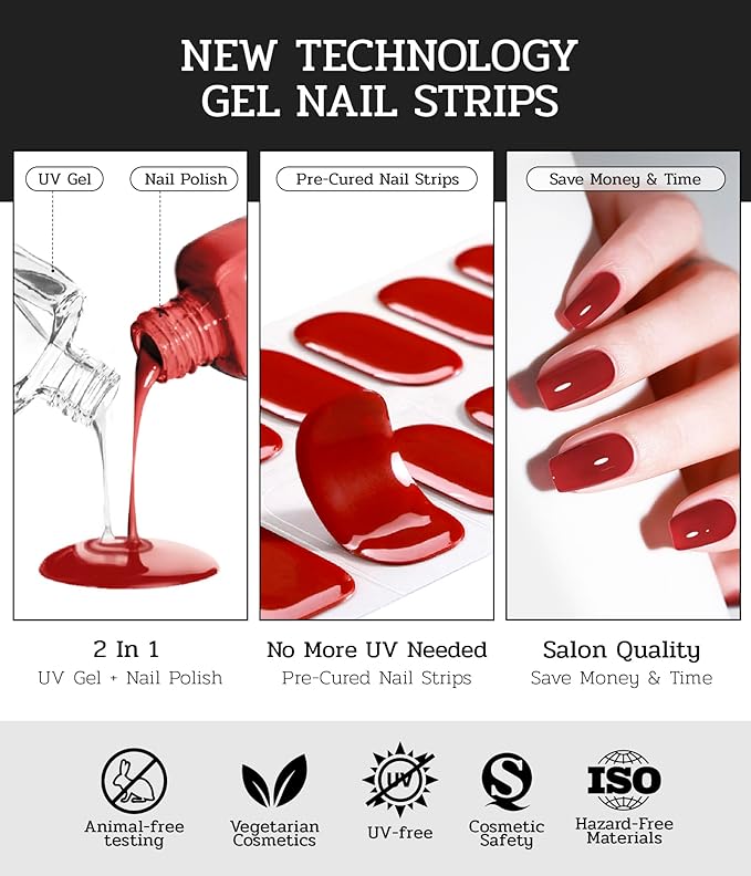 Nail Polish Strips (No UV Lamp Needed) - 22 Pcs Salon Quality Gel Nail Stickers - Long Lasting Wraps (Blue Orange Gilt Shine)