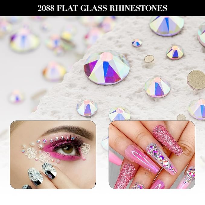 Novani Crystal AB Rhinestones 1440pcs Flat Back Round Rhinestone Style 2088 Sparkly Crystal Gemstones for Nail Art and Crafting SS8,2.3-2.5mm