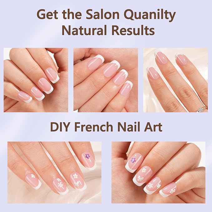 Misssix French Gel Nail Tips, 150Pcs French Tip Press on Nails Short Square Pink, No Need to File 3 in 1 Tips Pre-lasting, Fake Nails for Nail Art DIY 15 Sizes